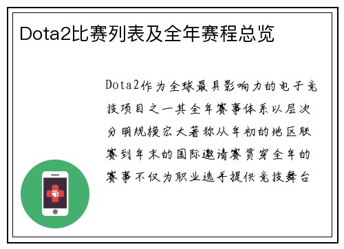 Dota2比赛列表及全年赛程总览